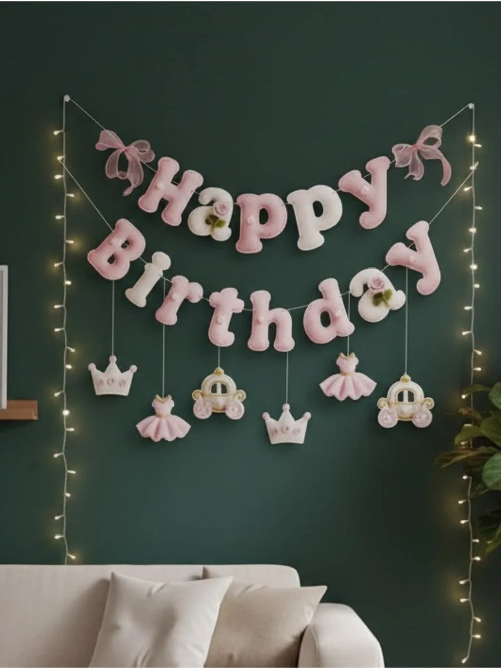 Pink Princess Happy Birthday Felt Bunting | Girl Party Decor